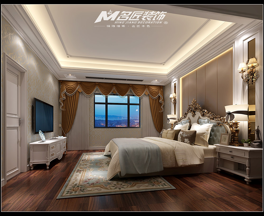 轻奢风格室内装修效果图-新坛自建楼平层250平米-卧室