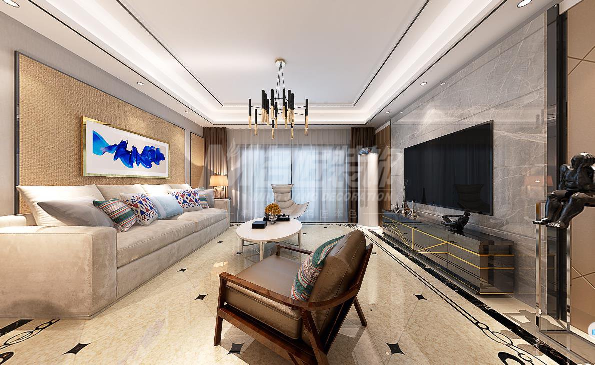 现代轻奢风格室内装修设计效果图-玫瑰园三居125平米-室内客厅装修设计 现代轻奢风格室内装修设计效果图-玫瑰园三居125平米-室内客厅装修设计